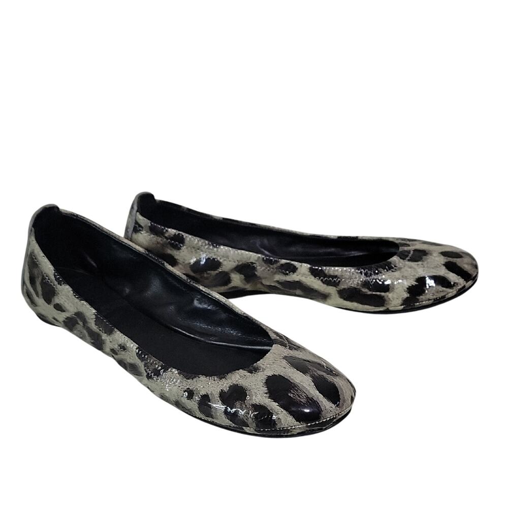Tory Burch Patent Leather Grey and Black Animal Print Flats Womens Size 7